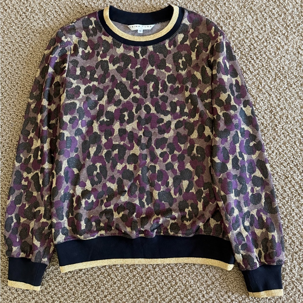 Trina Turk Purple and Gold Leopard Print Sweater
